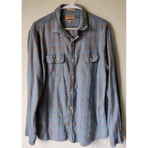 Free Nature Blue Yellow Plaid Long Sleeve‎ Button Men Flannel Size Large Pockets